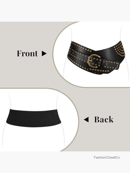 Wide Elastic Stretchy Waist Belt with Studs Rivets Metal Buckle main image 4